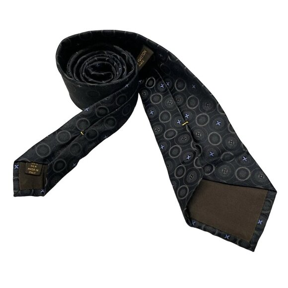 LOUIS VUITTON - Dark Navy Light Blue Multi Unconfirmed Men's Tie 149-071825 - Picture 2 of 8